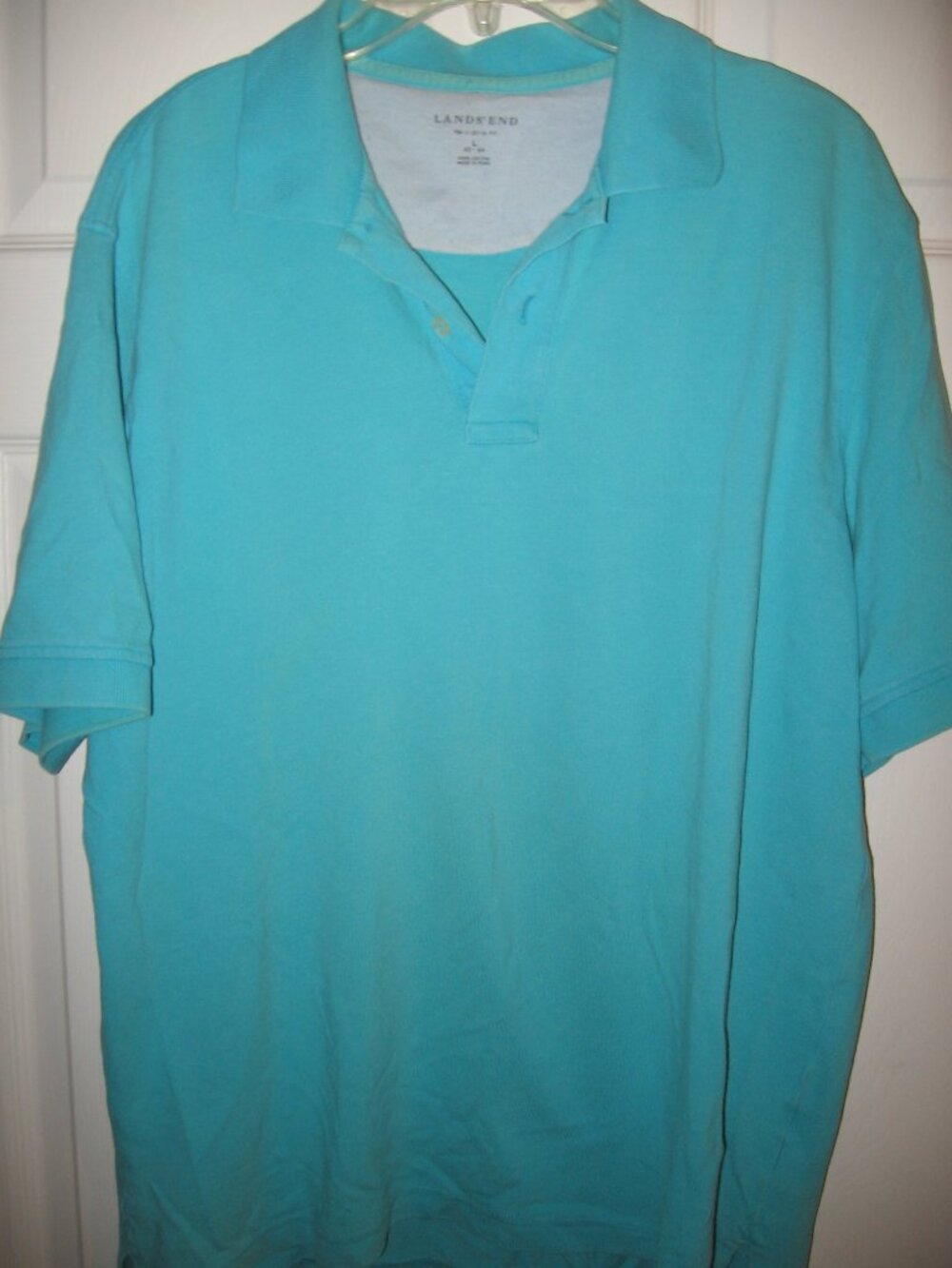 Lands' End Basic Pique Polo Shirt Men's Large Turquoise Green